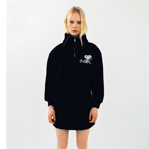 Zara Black Snoopy Peanuts Midi long sleeves Dress